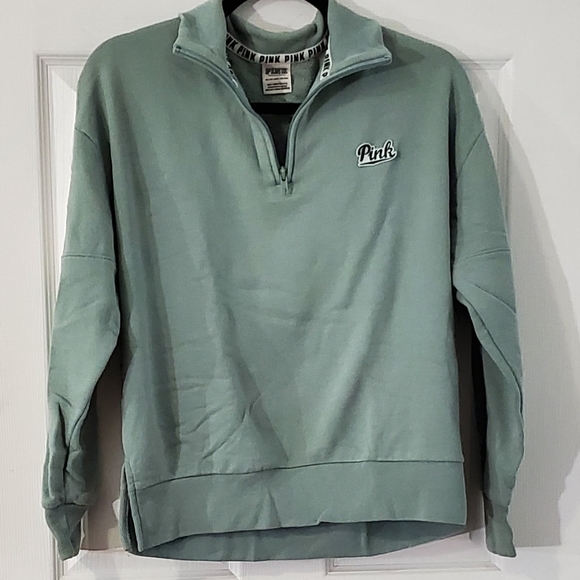 PINK Victoria's Secret Tops - Victoria's Secret PINK Green Quarterzip Sweatshirt